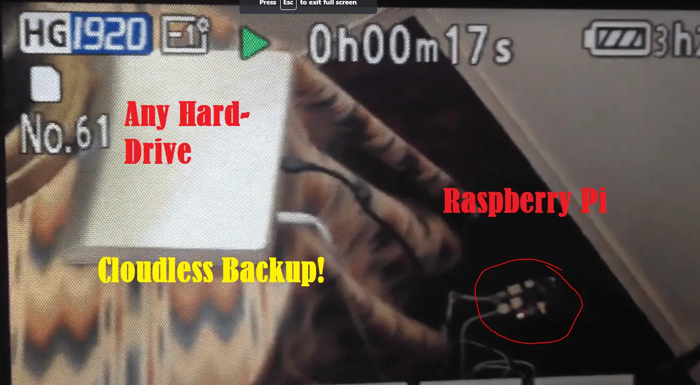 Image from Video of Hard-drive and Raspberry Pi. This was my cloudless backup solution