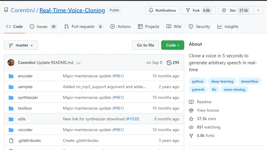 screen capture fo Real-Time-Voice-Cloning
